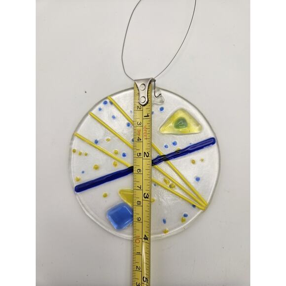 Art Glass Abstract Design Multicolor in Clear Fused Glass Window Suncatcher - Picture 4 of 4